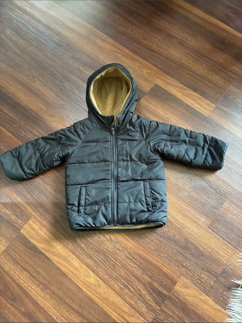 Old Navy toddler boys girls 3T black brown puffer sherpa winter coat jacket